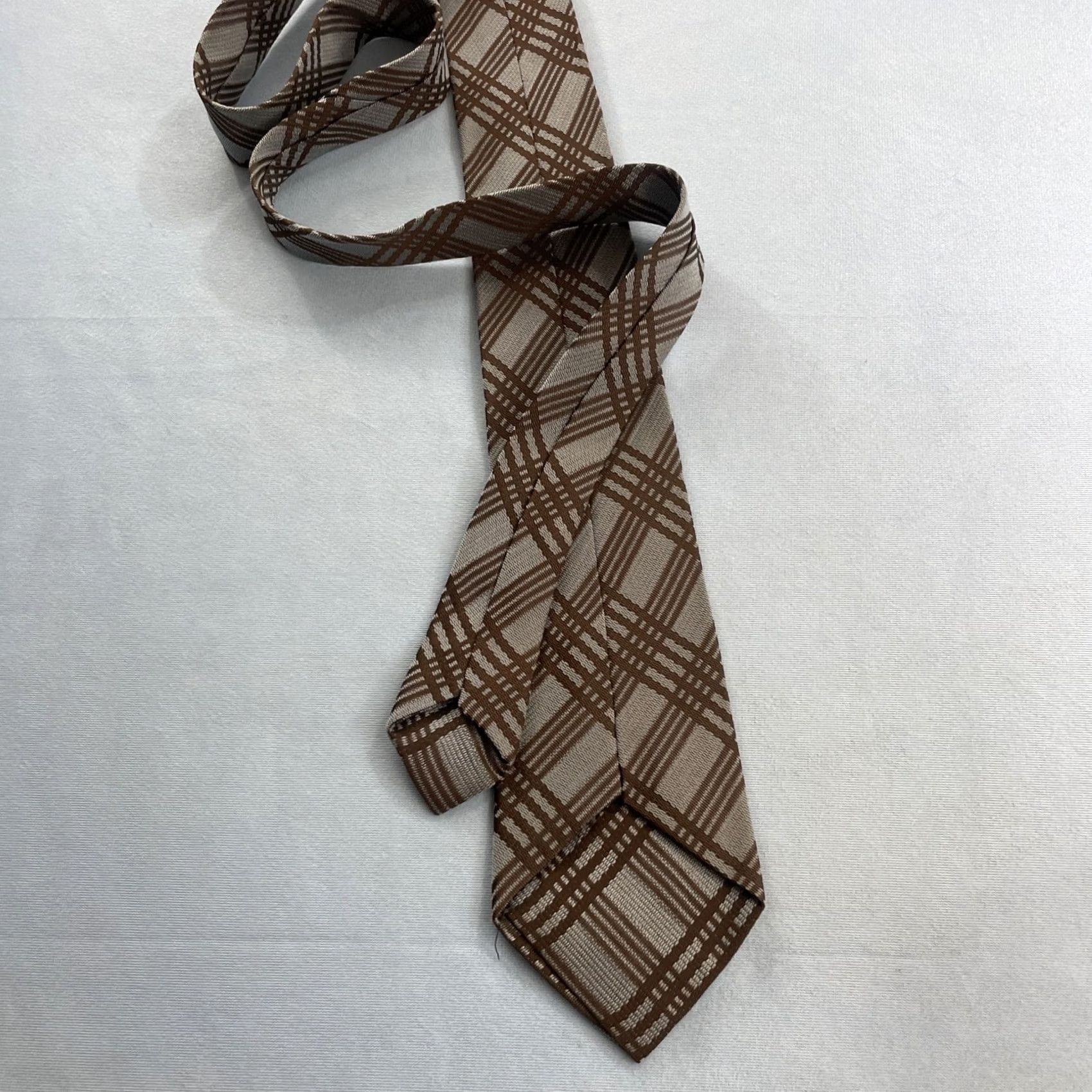 MCM vtg 1970s Woven Tie Textured Silver Gray Brown Cyber Plaid MCM Cowboy 3.5x58" Capsule Necktie Size ONE SIZE - 6 Thumbnail