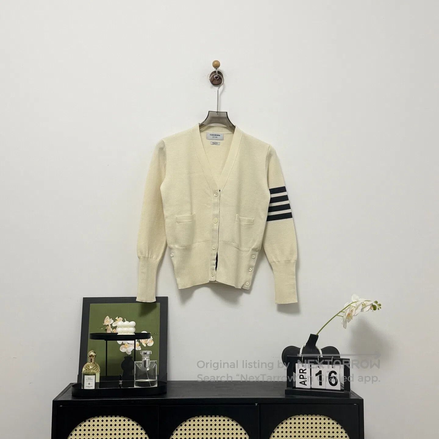 Thom Browne Thom Browne White Striped Wool Cardigan| Size M / US 6-8 / IT 42-44 - 1 Thumbnail