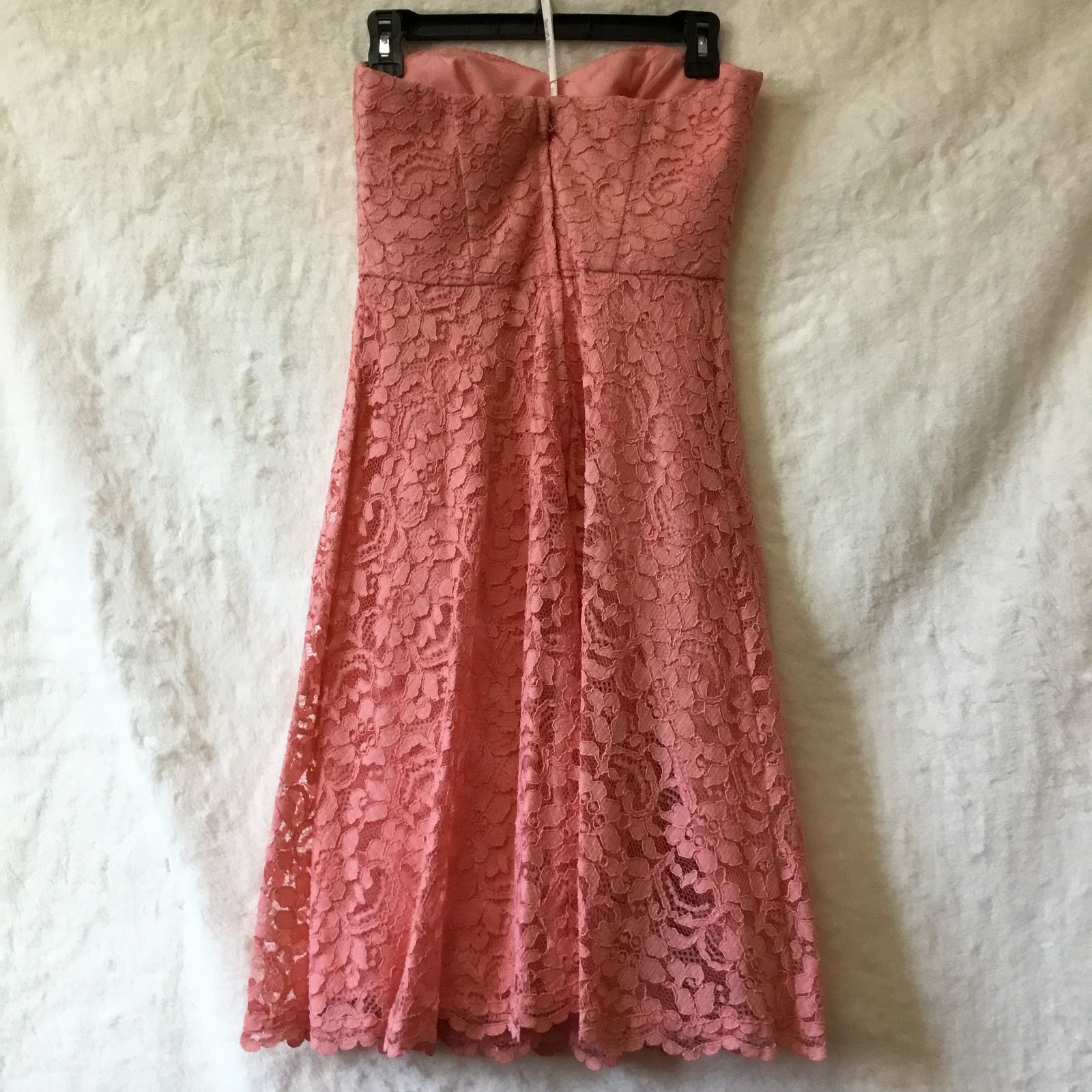 Other David's Bridal Strapless Coral Pink Lace Dress Size XS / US 0-2 / IT 36-38 - 8 Thumbnail