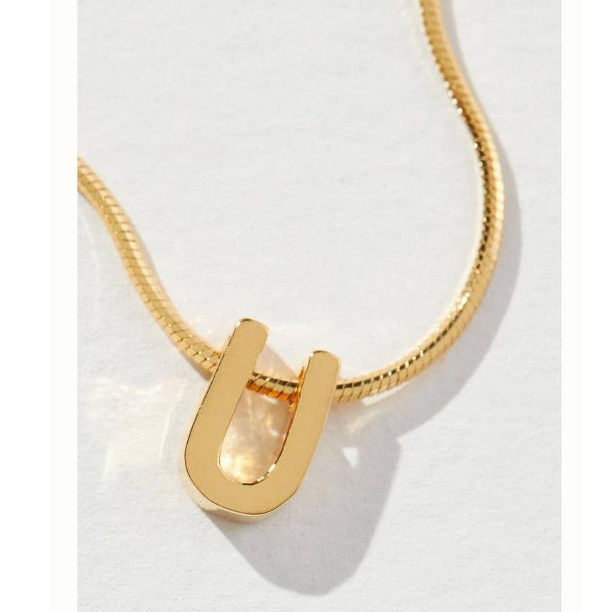 Anthropologie New Serefina Dainty Monogram 14K Gold Plated U Necklace Size ONE SIZE - 1 Thumbnail