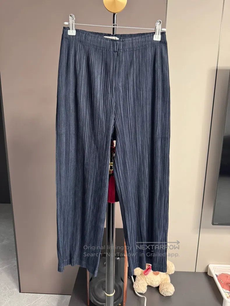 Issey Miyake Thick Pleated Dark Blue Straight Trousers