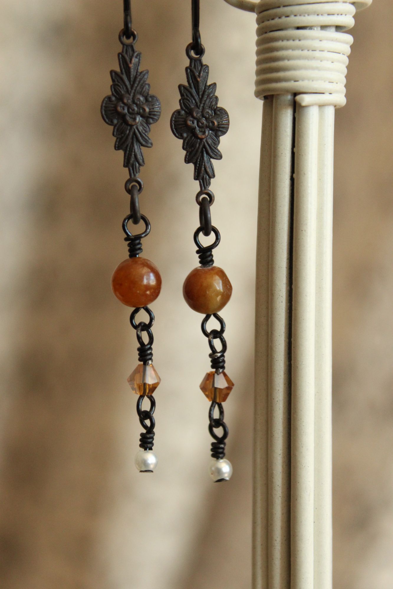 Other Handmade Women's Earrings, Black Metal with Brown Beads and Size ONE SIZE - 10 Thumbnail