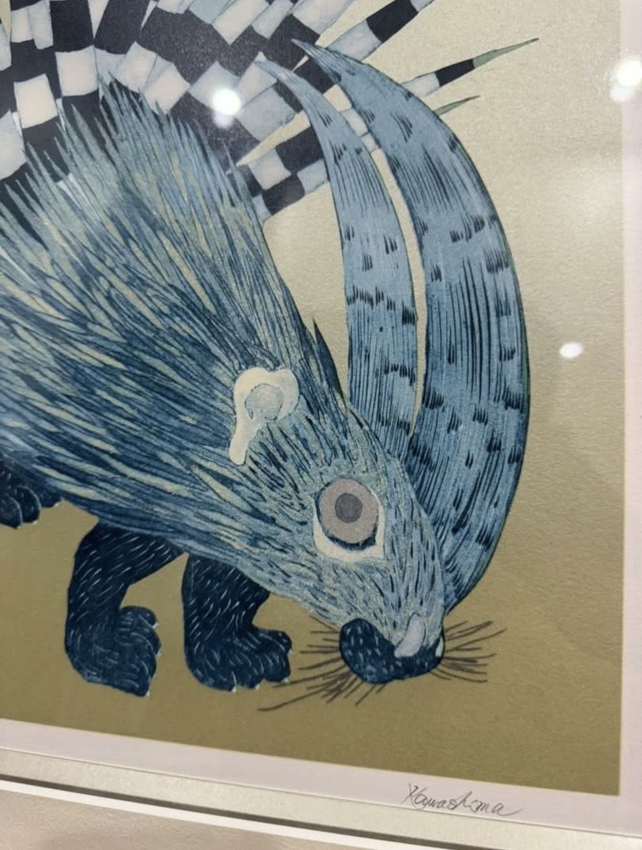 Vintage JUNJI KAWASHIMA 1990s PORCUPINE PAINTING 29/200 Size ONE SIZE - 4 Thumbnail