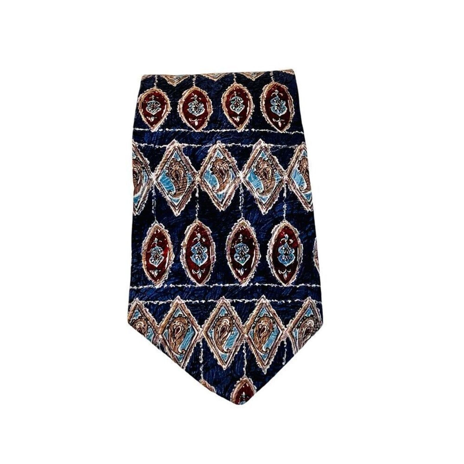 Adolfo Dominguez Vintage 90s Aldofo Retro Art Deco Silk Blue 55" x 4" Necktie Size ONE SIZE - 5 Thumbnail