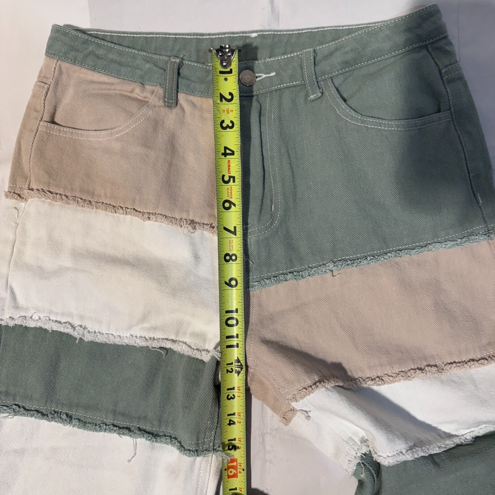 Other Y2K Patchwork Frayed Jeans Womans 32x29 Pastel Green White D Size 32" / US 10 / IT 46 - 4 Thumbnail