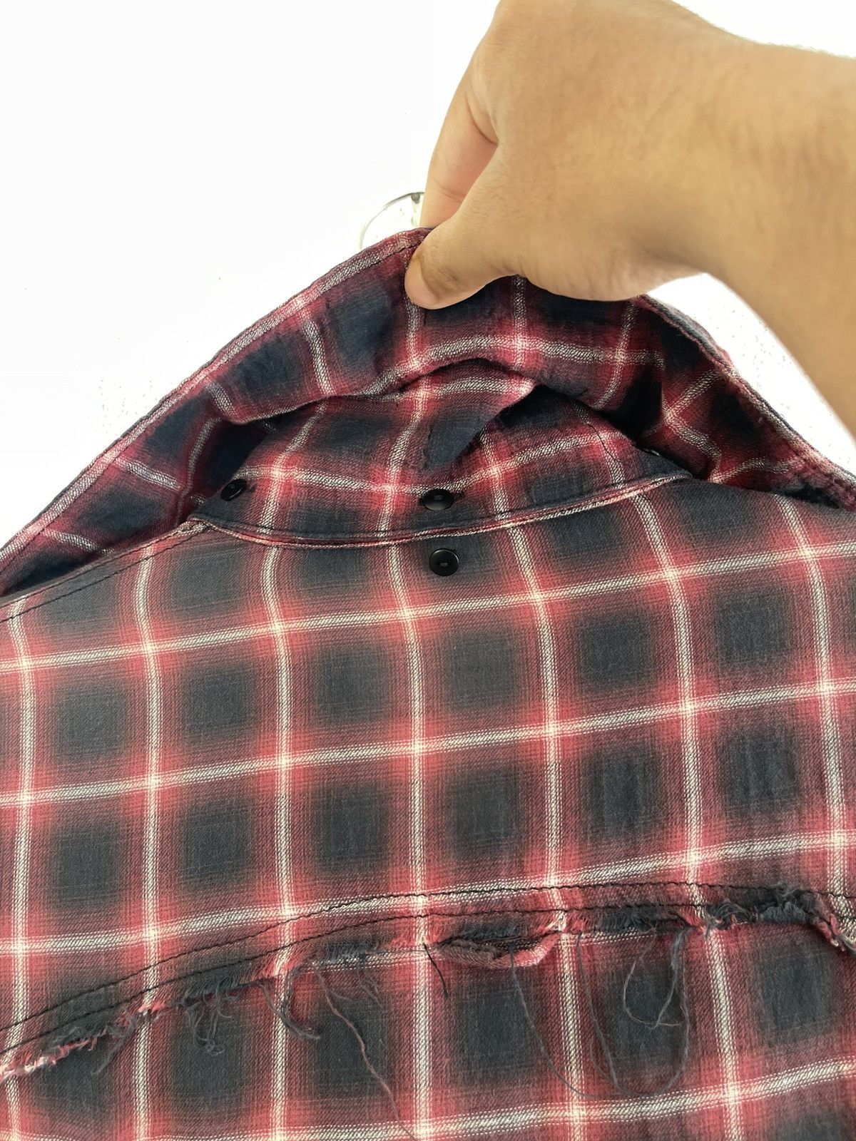 Le Grande Bleu (L.G.B.) LGB Shadow Distressed Plaid Tartan Long Flannel I6W9 Size US M / EU 48-50 / 2 - 12 Thumbnail
