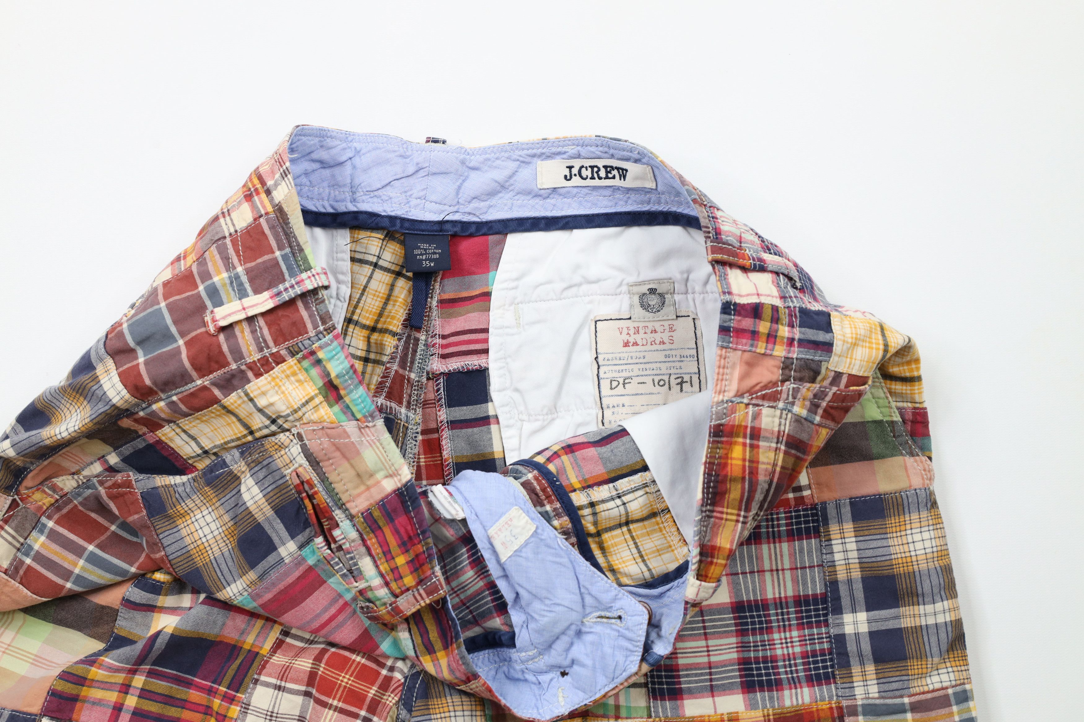 J.Crew × Vintage Vintage J Crew Patchwork Madras Plaid Chino Shorts Cotton Size US 35 - 6 Thumbnail