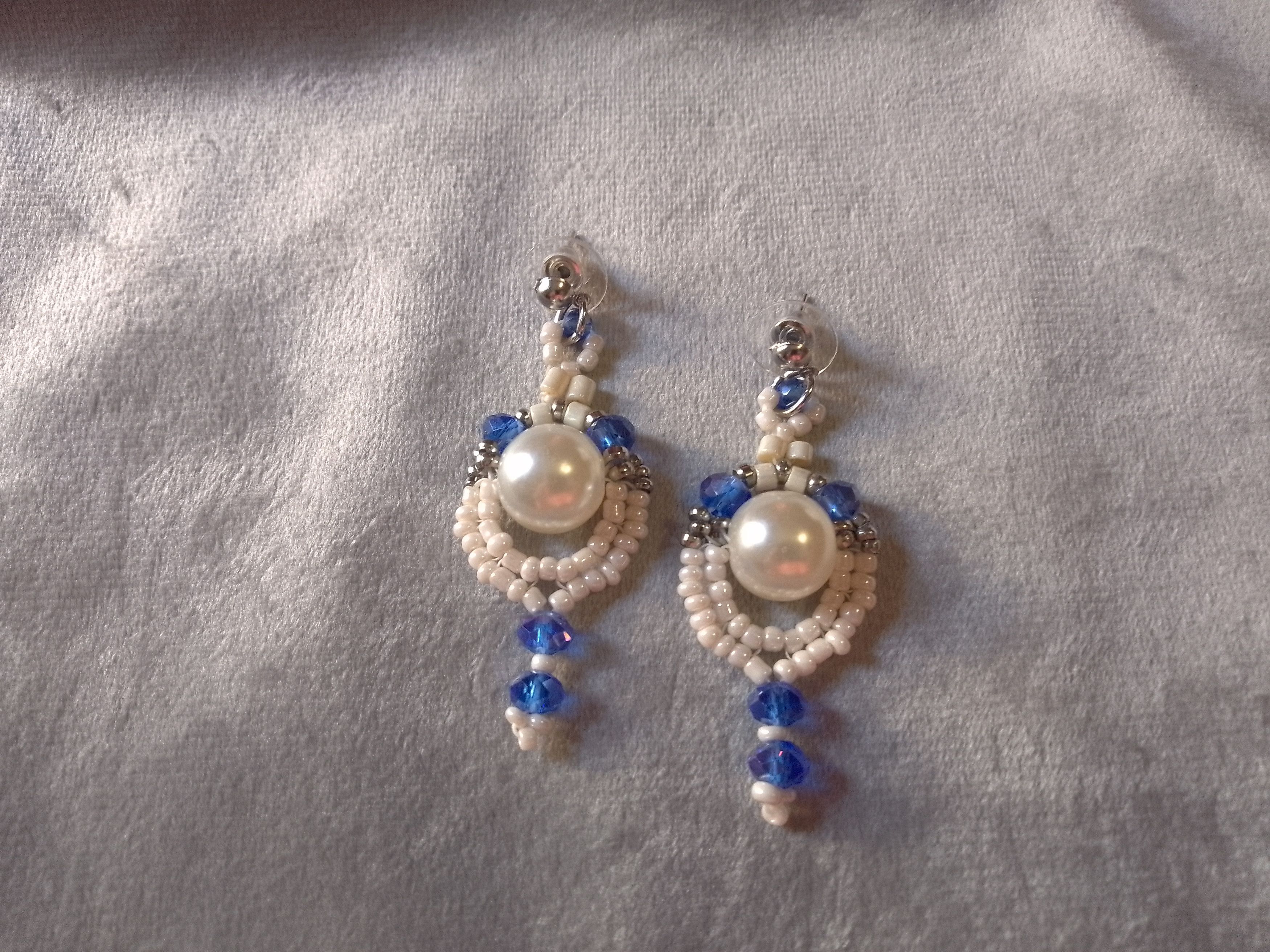 Handmade Earrings Ivory Pearl Blue Crystal Elegant Size ONE SIZE - 5 Thumbnail