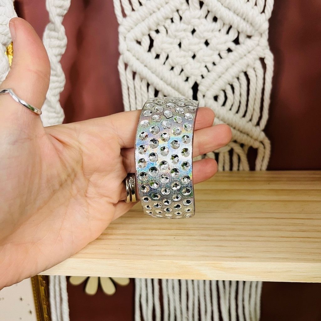 Jewelry Iridescent Acrylic Bangle Bracelet Hinged Design Silver Size ONE SIZE - 3 Thumbnail