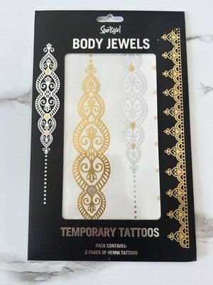 Other BNWT Gold Henna Temporary Tattoo Metallic Body Art Jewels Costume Diva Diwali Size ONE SIZE - 1 Preview