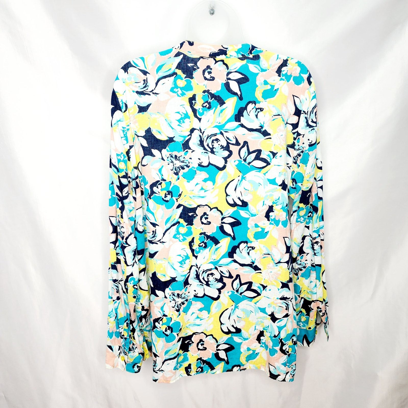 Other Kim Rogers V Neck Button Front Floral Linen Blend Top Size M / US 6-8 / IT 42-44 - 2 Thumbnail