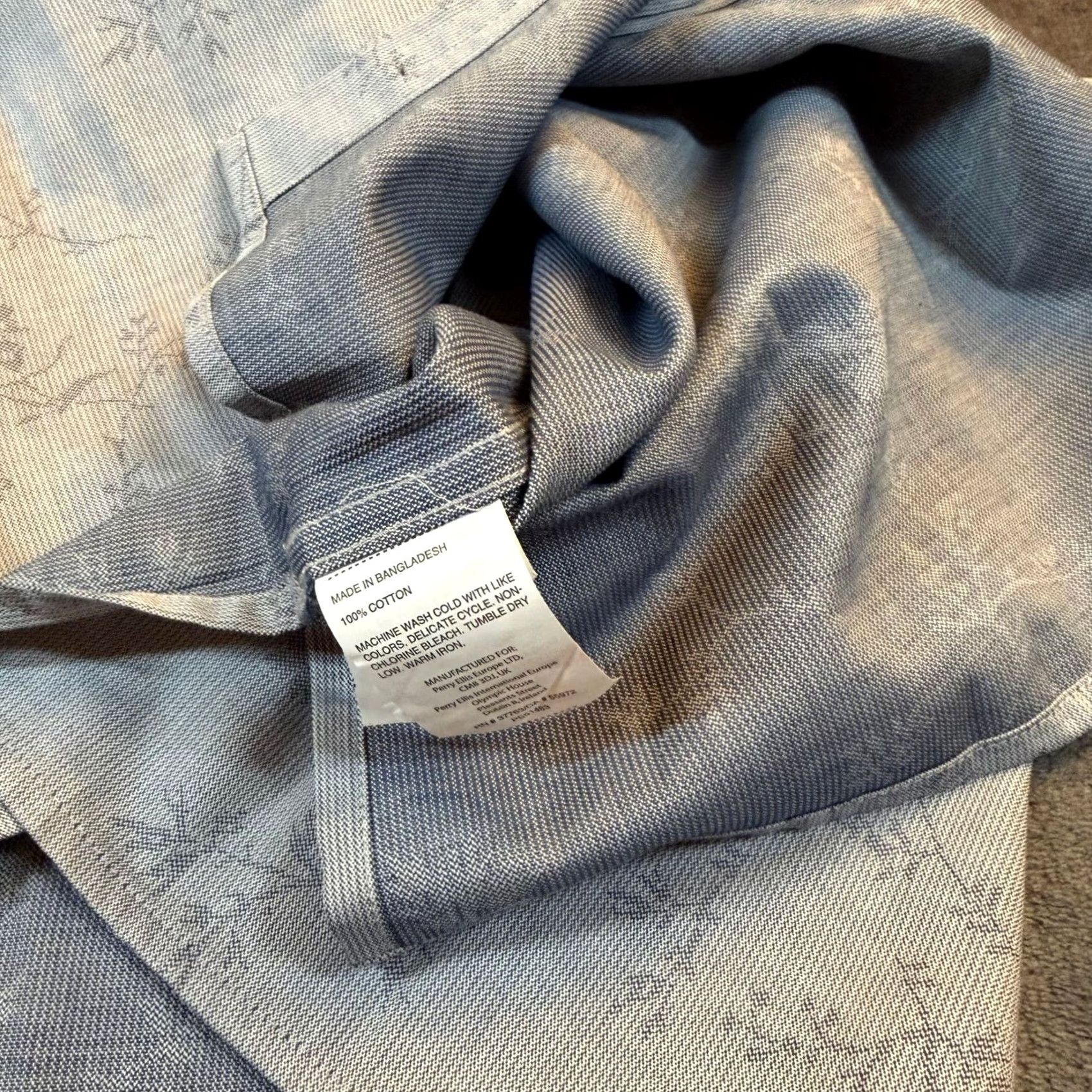 Perry Ellis Perry Ellis Mens Big & Tall 2X Blue Grey Floral Vine Cotton Button-Down Shirt NWT Size US XXL / EU 58 / 5 - 6 Thumbnail