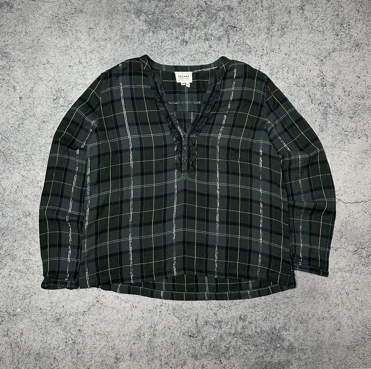 Sezane Classic Cotton Plaid Button Shirt Blouse