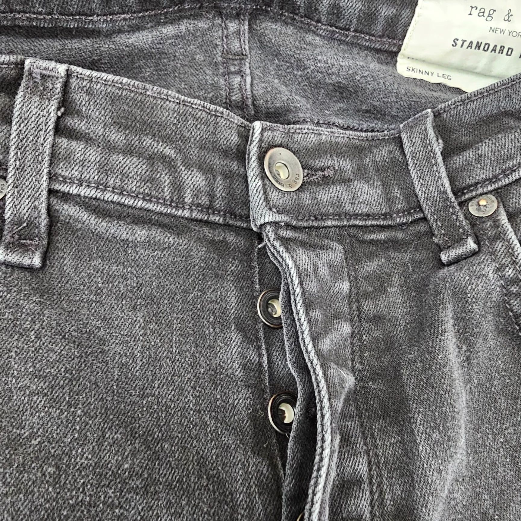 Rag & Bone Rag & Bone Jeans Mens 31x29 Black Skinny Leg Button Fly Stretch Denim Leather Logo 5-Pocket Mens Jeans Black Size US 31 - 5 Thumbnail