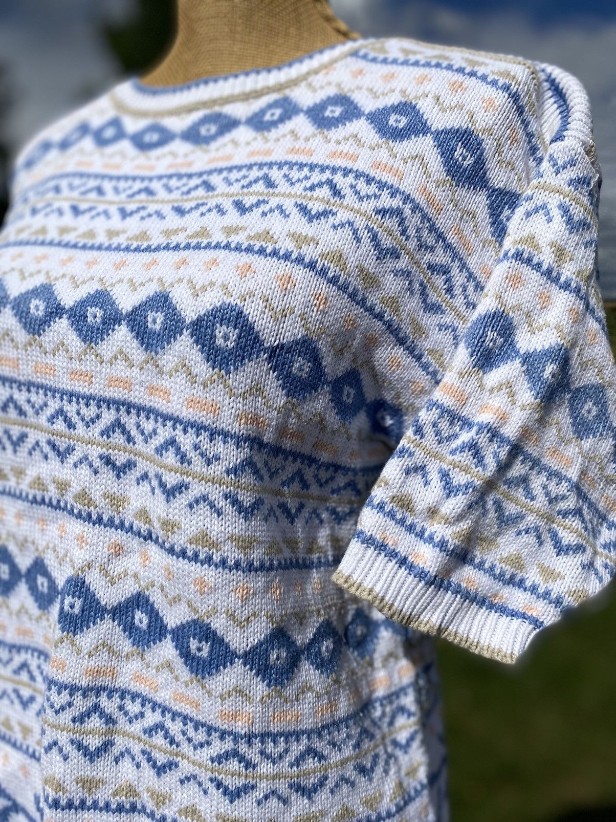 Other Jayson Younger Women’s White Blue Sage Peach Sweater Cotton Size M / US 6-8 / IT 42-44 - 2 Thumbnail