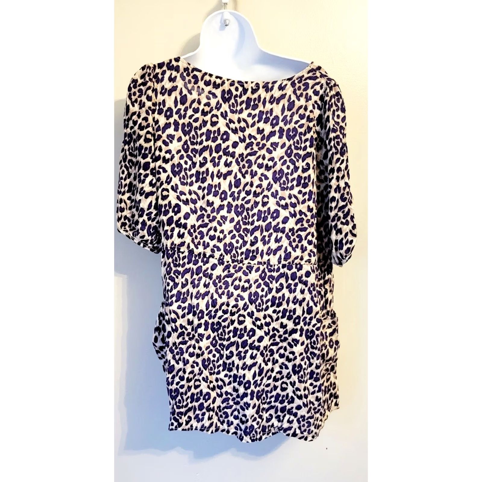 Vintage Twenty One Leopard Smock Top Blouse Mini Dress Pockets Blue Style L Size L / US 10 / IT 46 - 4 Thumbnail