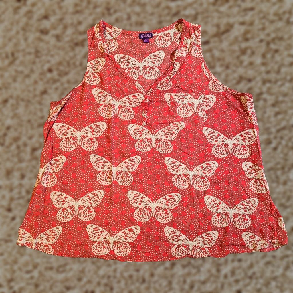 Vintage Hale Bob Tank Top Womens 2X Red Butterfly Sleeveless V Neck Casual Layer Classic Size XXL / US 16-18 / IT 52-54 - 1 Thumbnail