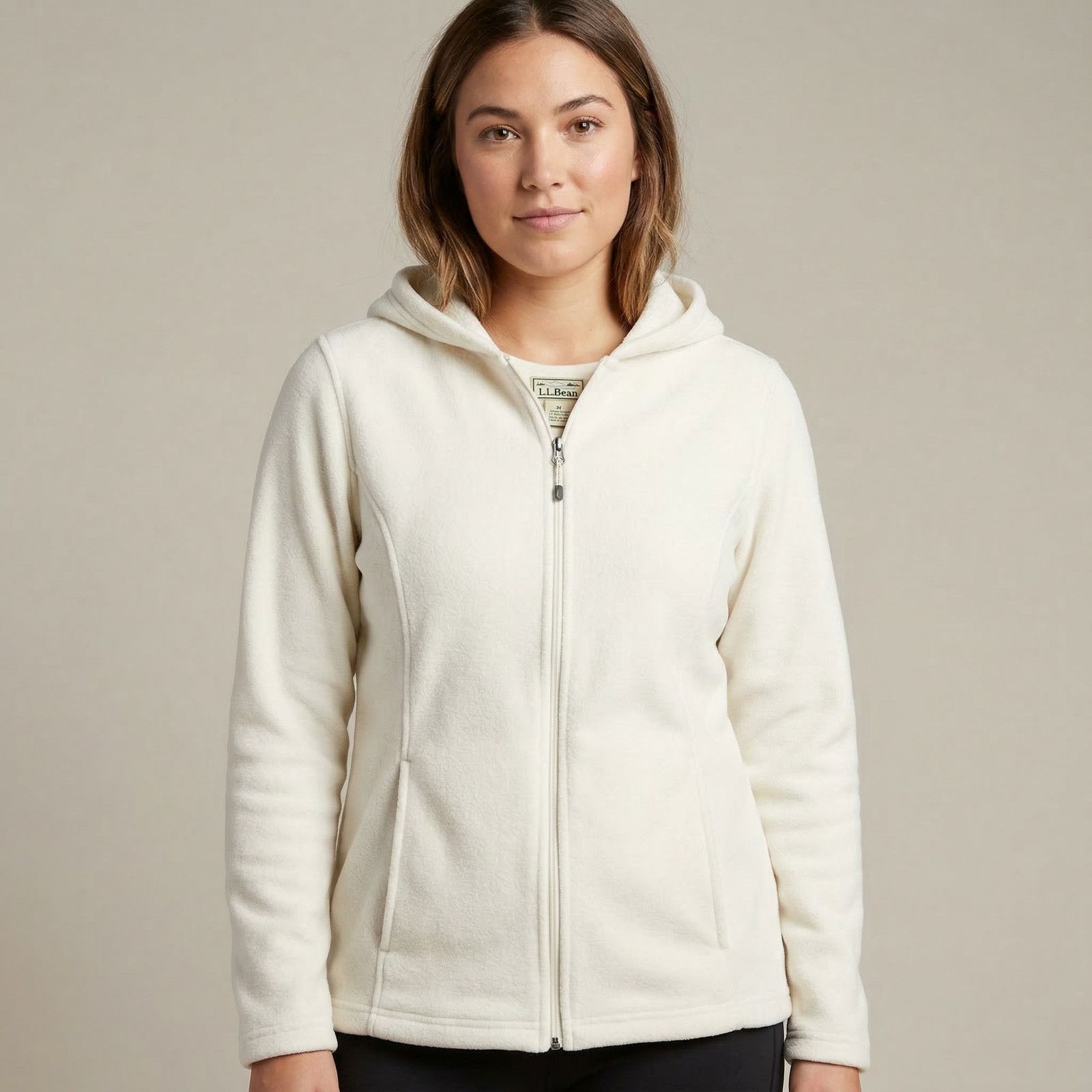 L.L. Bean L.L.Bean Women's Full Zip Fleece Hoodie Cream Midlayer M Size M / US 6-8 / IT 42-44 - 1 Thumbnail