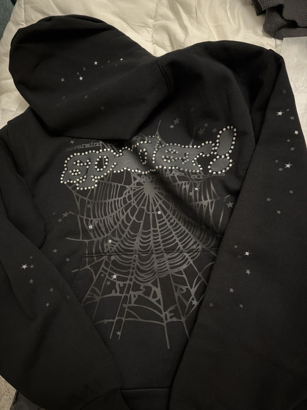 Sp5der Sp5der Rhinestone Punk V2 black hoodie | Grailed
