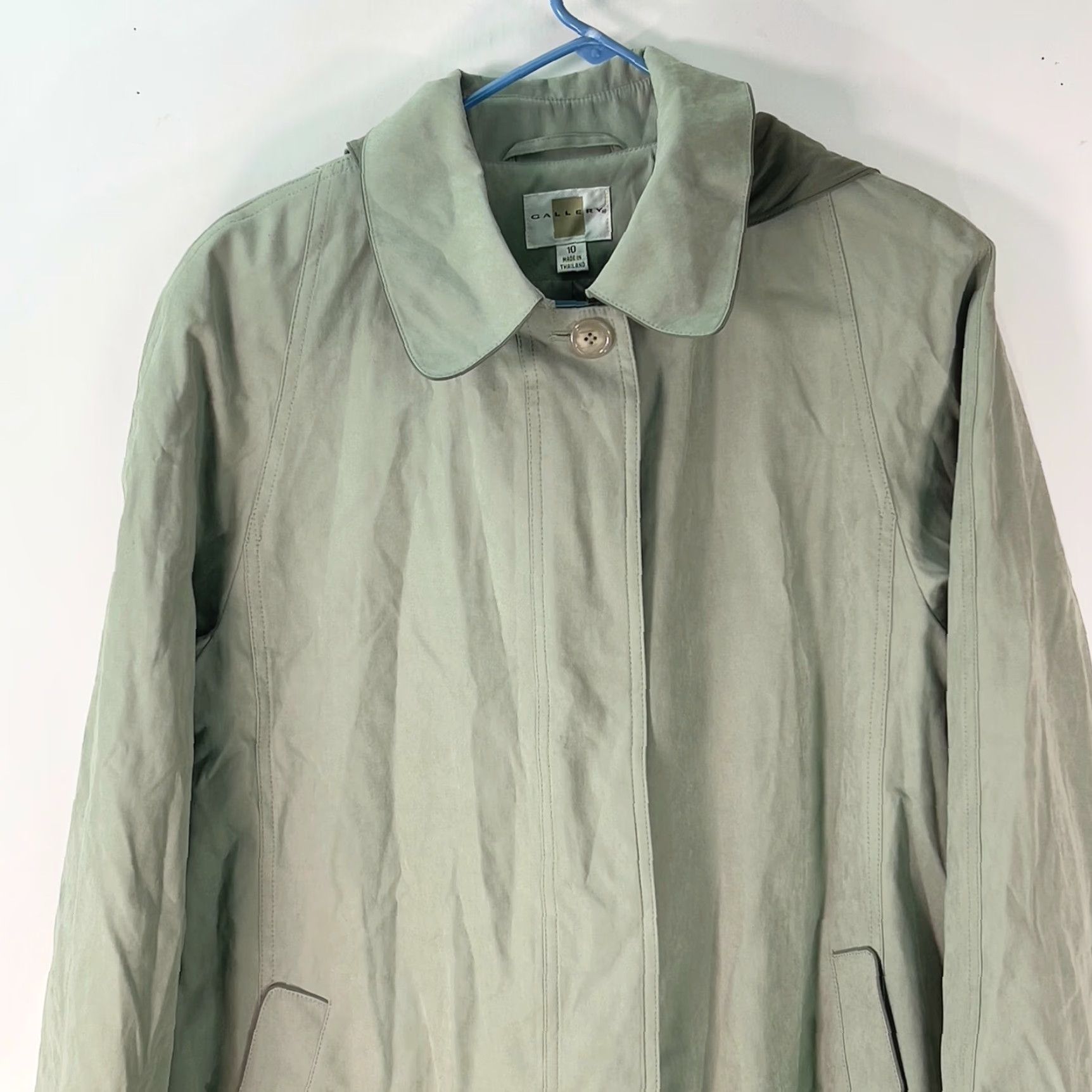 Vintage Gallery Trench Coat Women's Long Hooded Detachable Hood Solid Green Keyboard? No. Sorry. Size L / US 10 / IT 46 - 3 Thumbnail