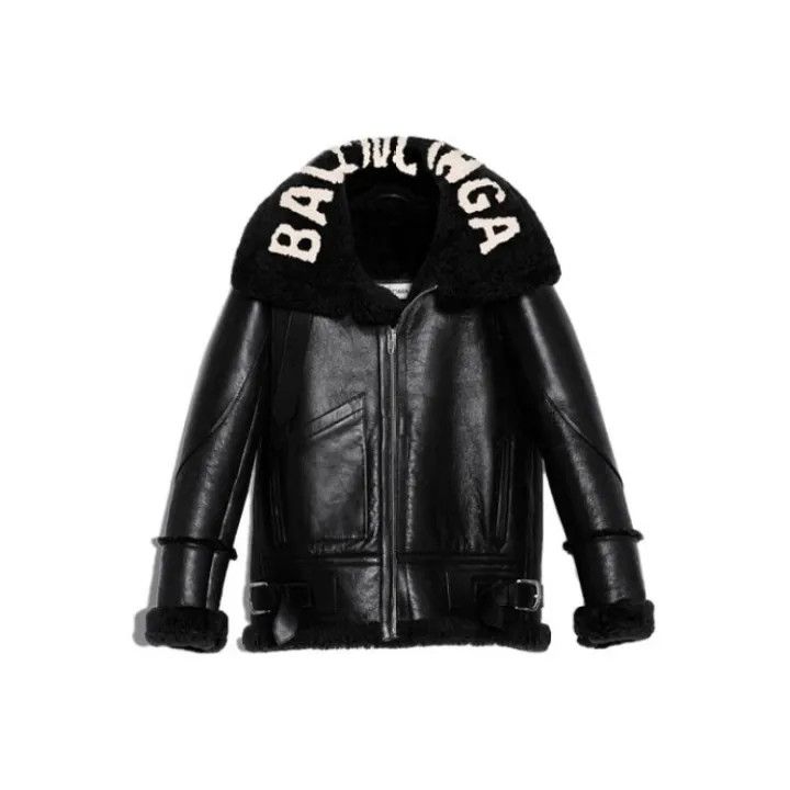 Balenciaga Women's Full Zip Black Shearling Jacket 0079