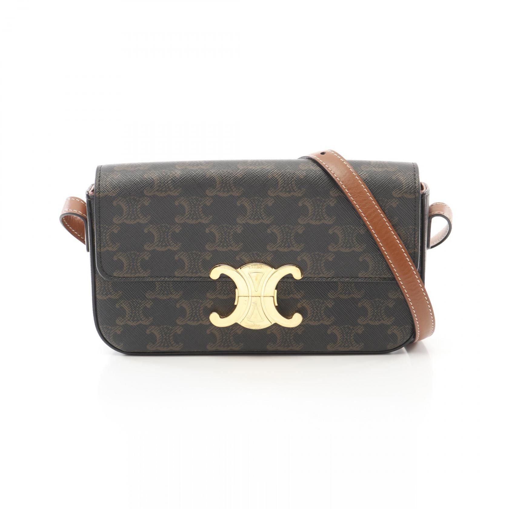Celine Celine Claude Triomphe Coated Canvas Shoulder Bag Canvas Shoulder Bag 194142Cuz in Black, Women's