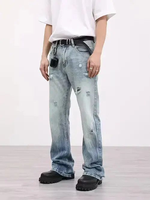 Designer cleanfit distressed ripped jeans Size US 32 / EU 48 - 4 Thumbnail