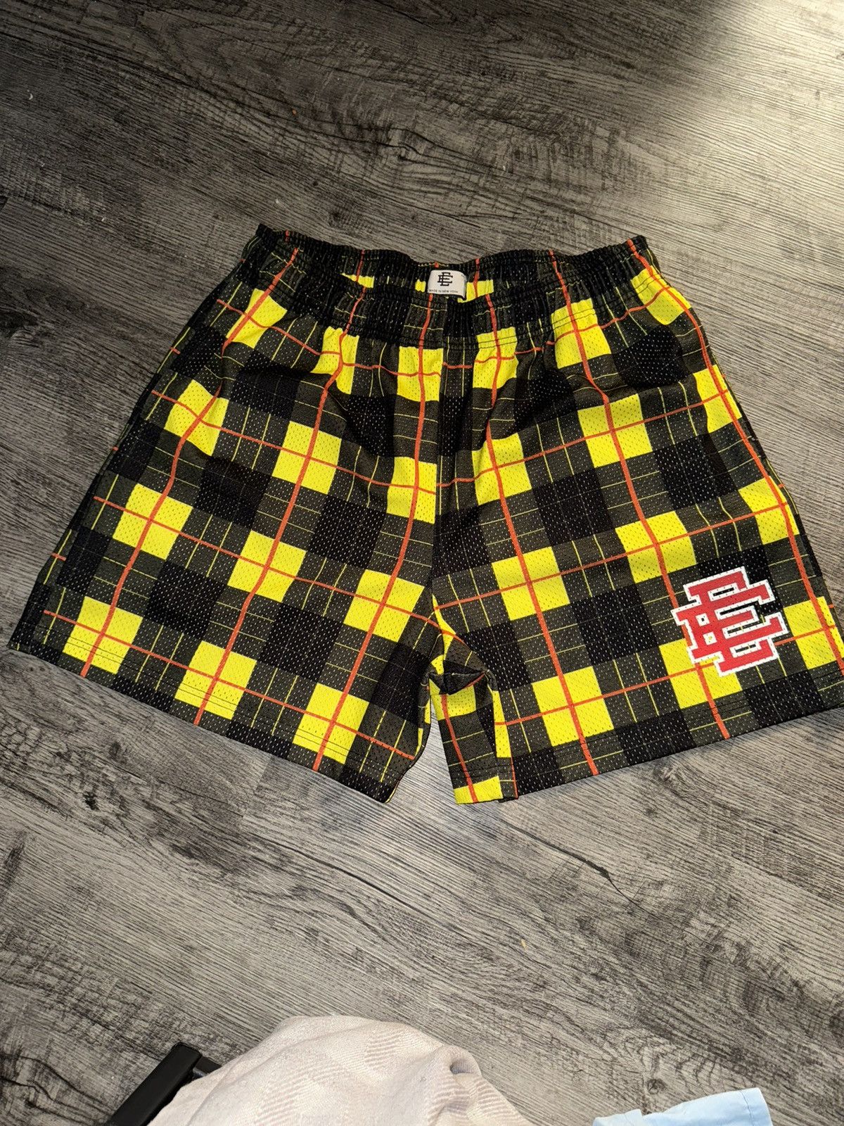 image of Plaid Eric Emanuel Shorts in Yellow, Men's (Size 40)