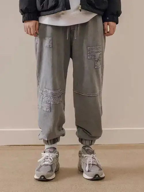 Jean 20AW Indigo Union Japan Grey Patchwork Smiley Faces Pants Size US 33 - 1 Thumbnail