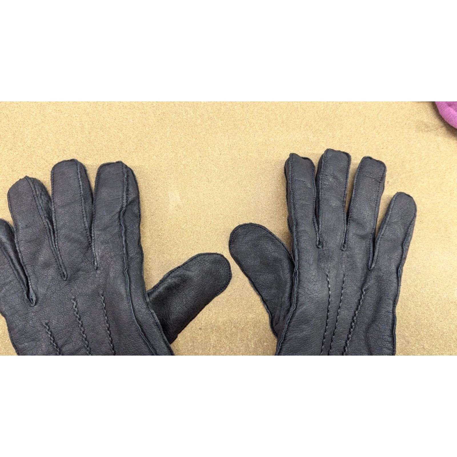 Vintage Genuine Leather Mens Gloves XL Black Lined Warm Winter - Unbranded Glove Mens XL Winter Black Leather Gloves Size ONE SIZE - 3 Thumbnail