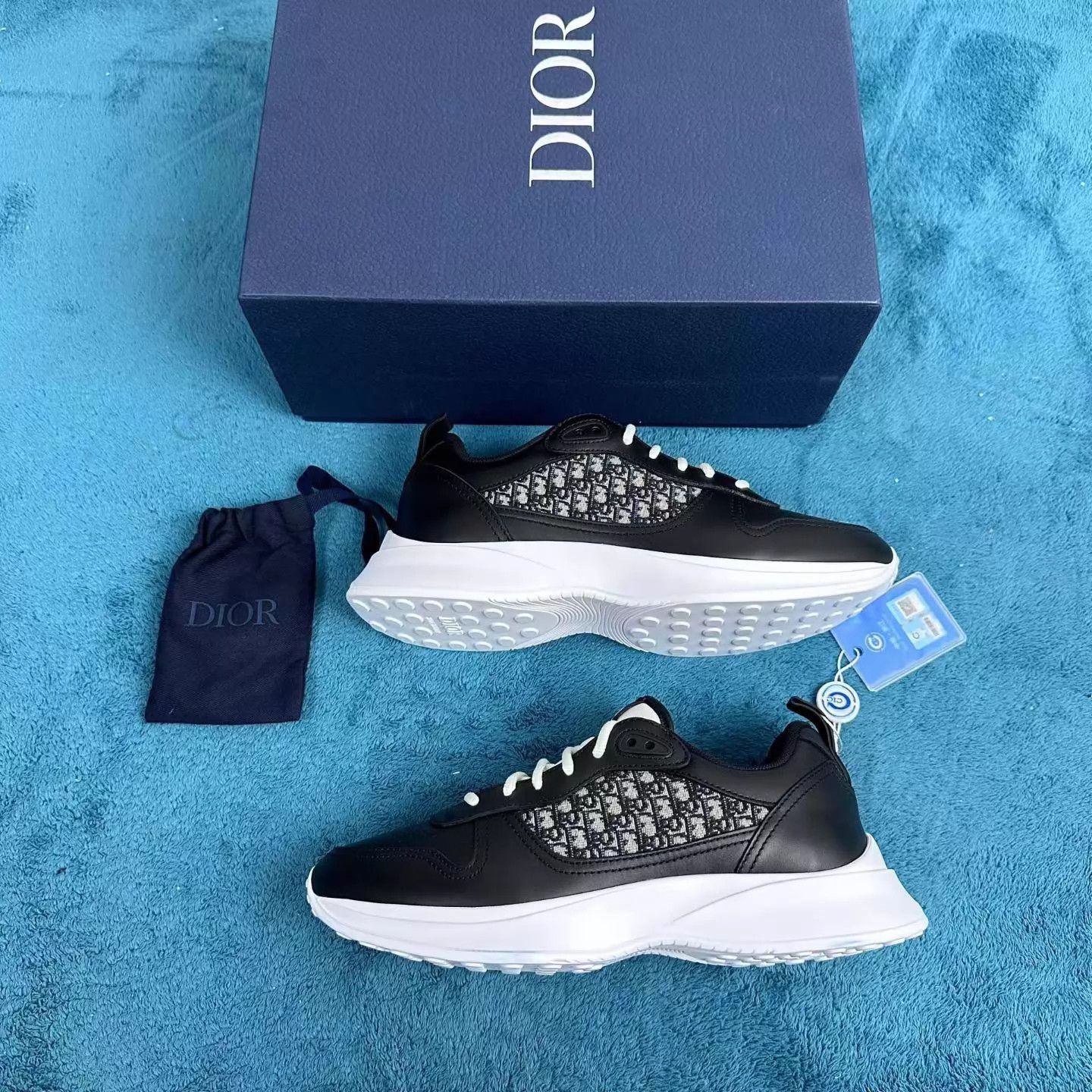 Dior DIOR B25 Leather Oblique Print Low-Top Sneaker Black Size US 8.5 / IT 38.5 - 2 Thumbnail