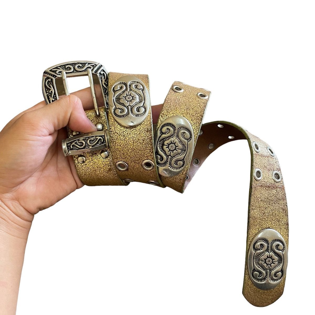 Vintage Western Bronze Worn Belt Y2K Avant Garde