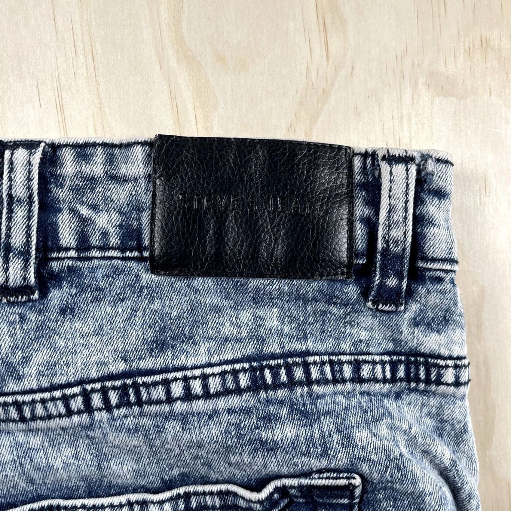 Vintage STEVE'S JEANS Biker Denim Shorts Mens 46 Blue Acid Wash Moto Zip Stretch Size US 30 / EU 46 - 3 Thumbnail