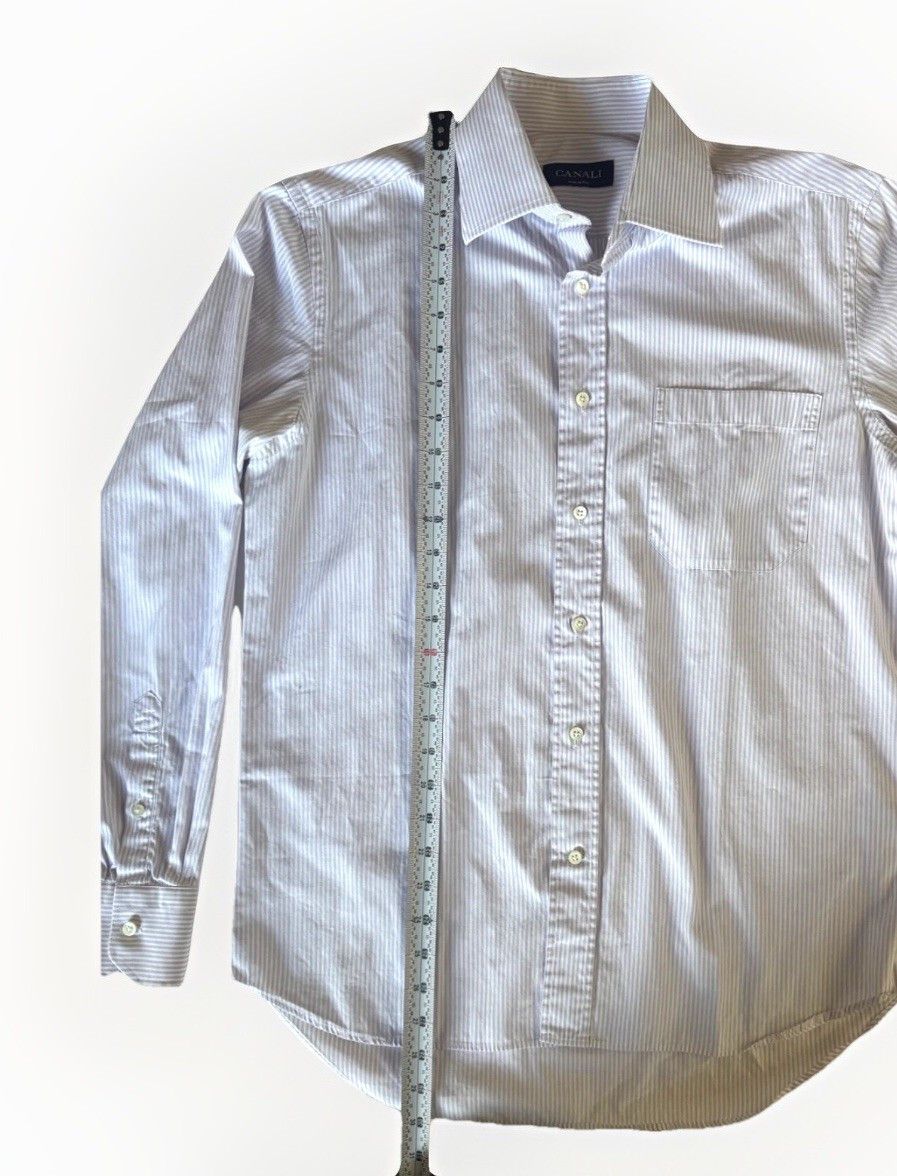 Canali Canali Purple White Striped Button Down Shirt 15.5/39 Size US L / EU 52-54 / 3 - 3 Thumbnail