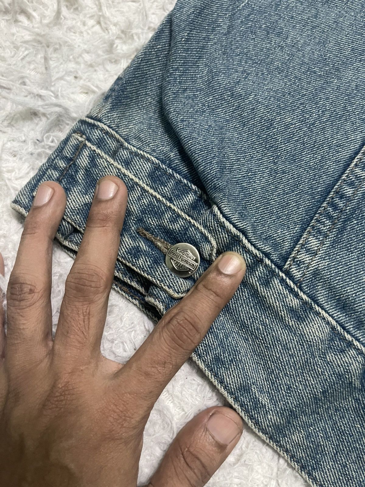 Harley Davidson 2000s HARLEY DAVIDSON EMBROIDERED LOGO DENIM DISTRESSED Size US L / EU 52-54 / 3 - 17 Thumbnail
