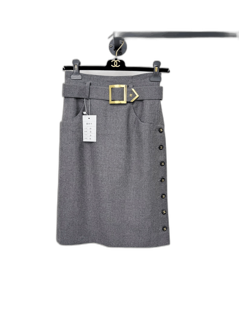 Chanel Gray Skirt with Belt and Buttons -2505