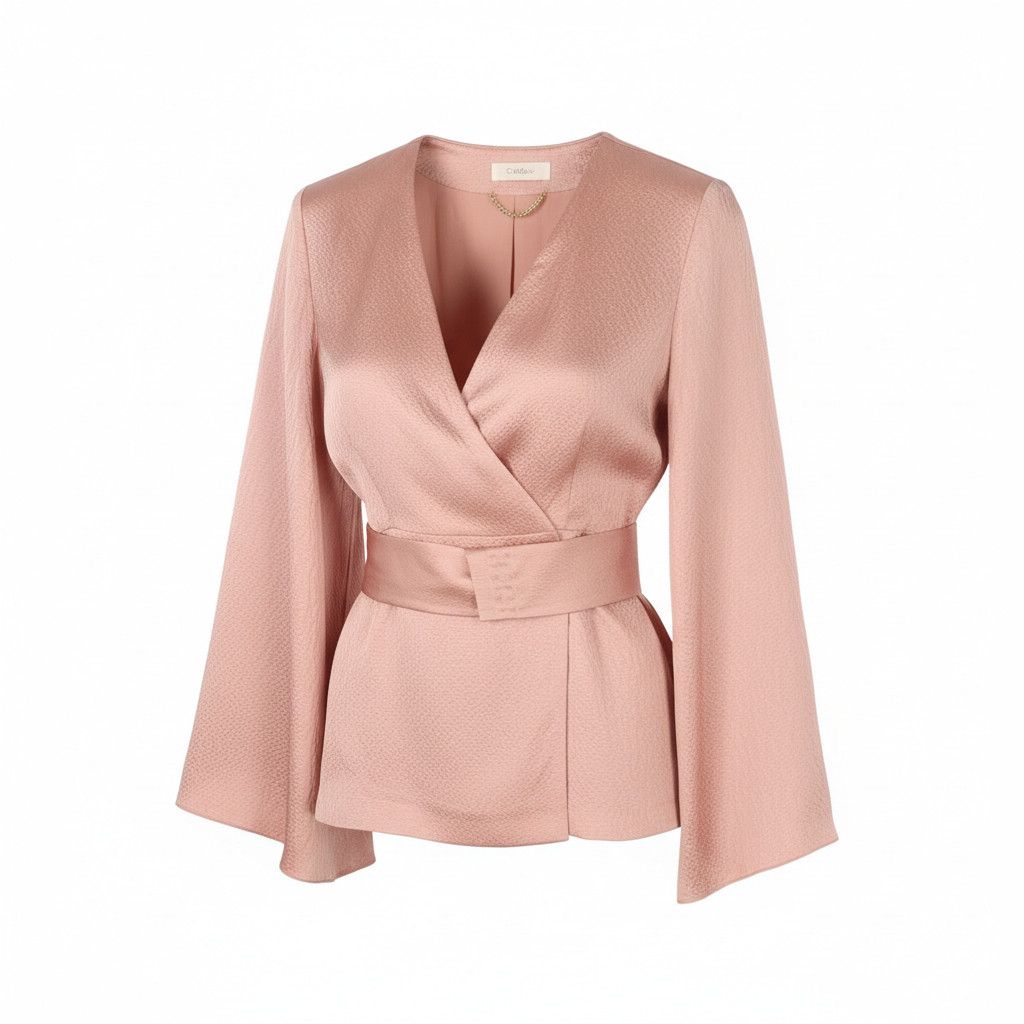 Max Mara BRIDAL OCCHI EU44 Pink Textured Silk Wrap Blouse 88911 Size XL / US 12-14 / IT 48-50 - 1 Thumbnail