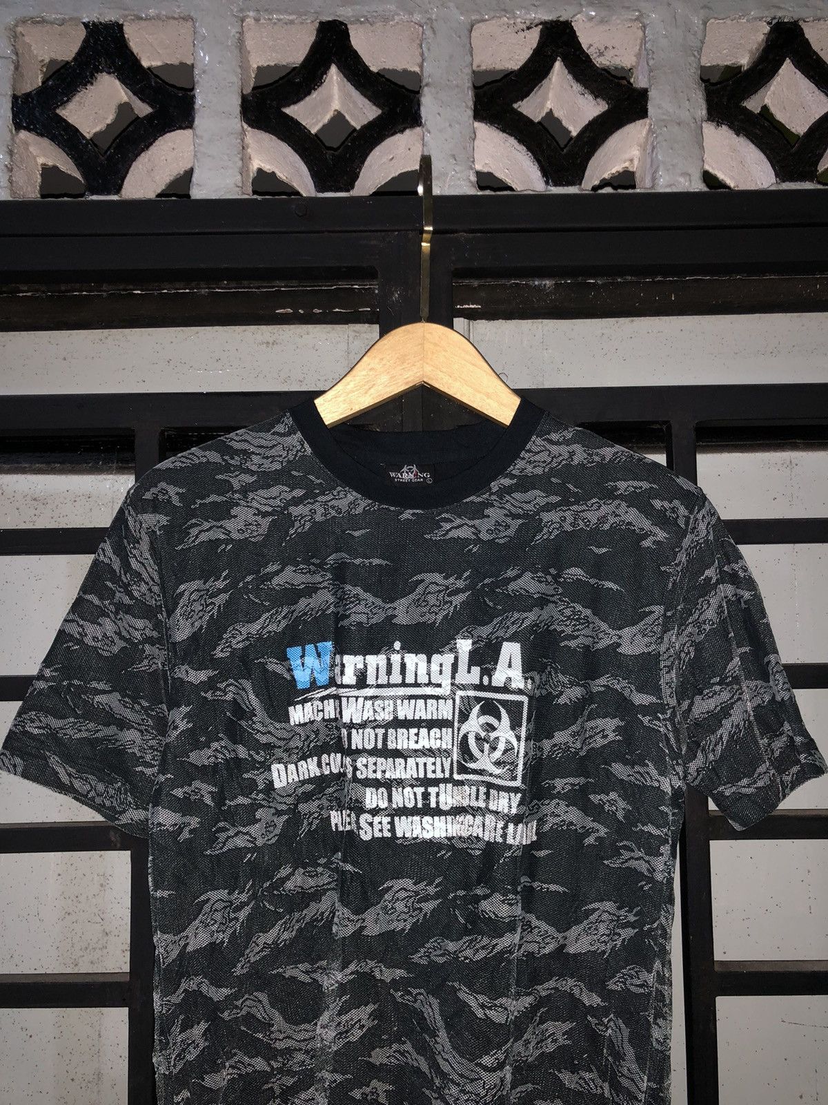 Japanese Brand Street Gear WARNING Biohazard Mesh Tribal Layered T-Shirt Size US L / EU 52-54 / 3 - 4 Thumbnail