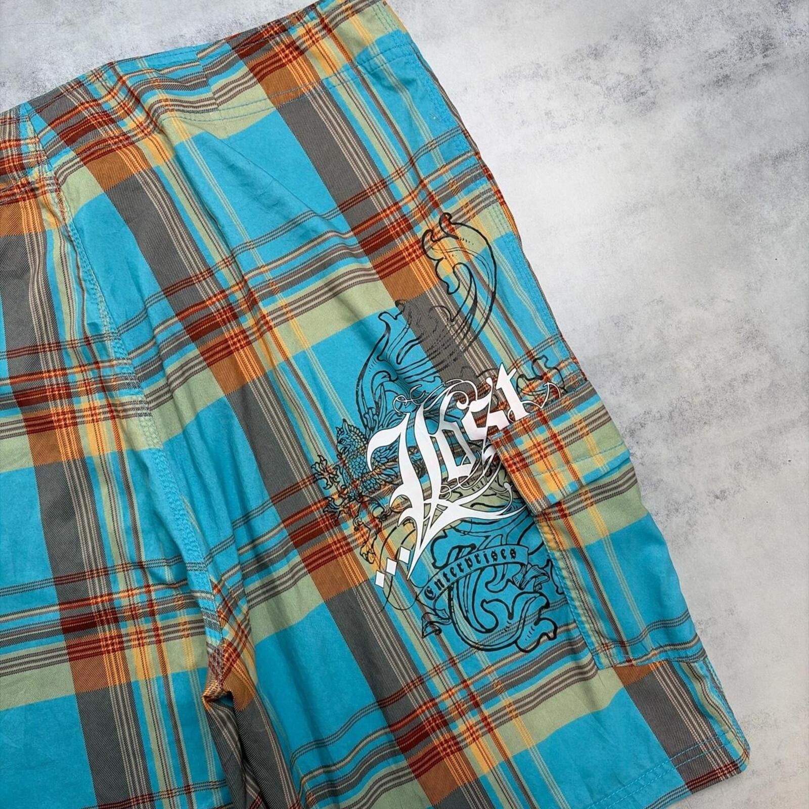 Other Y2K Blue Lost Surf Grunge Gothic Baggy Plaid Board Shorts Size US 36 / EU 52 - 5 Thumbnail