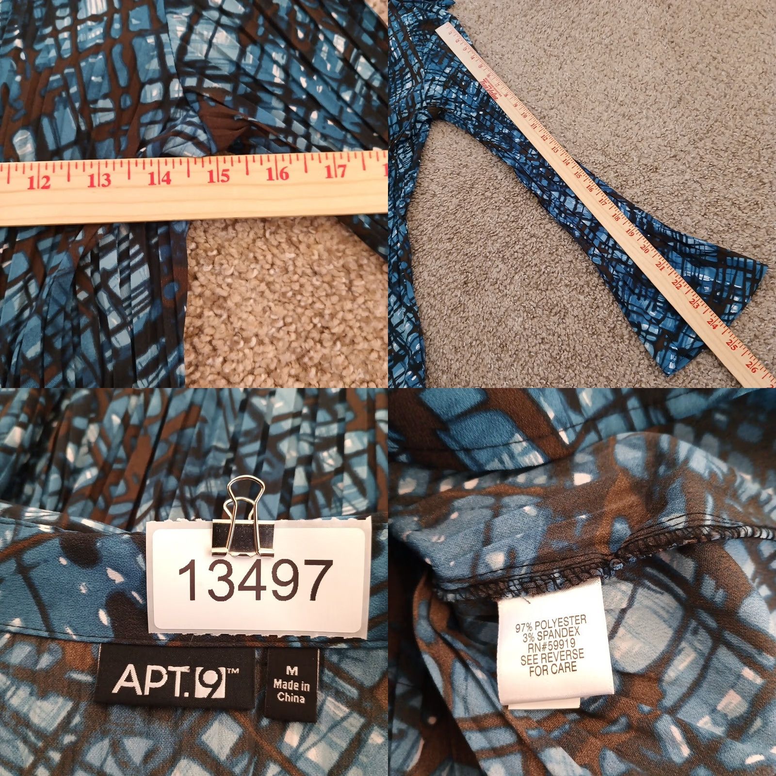 Apt. 9 Apt. 9 Womens Medium Blue Brown Geometric Long Sleeve Bell Cuff Button Up Shirt Size M / US 6-8 / IT 42-44 - 8 Thumbnail