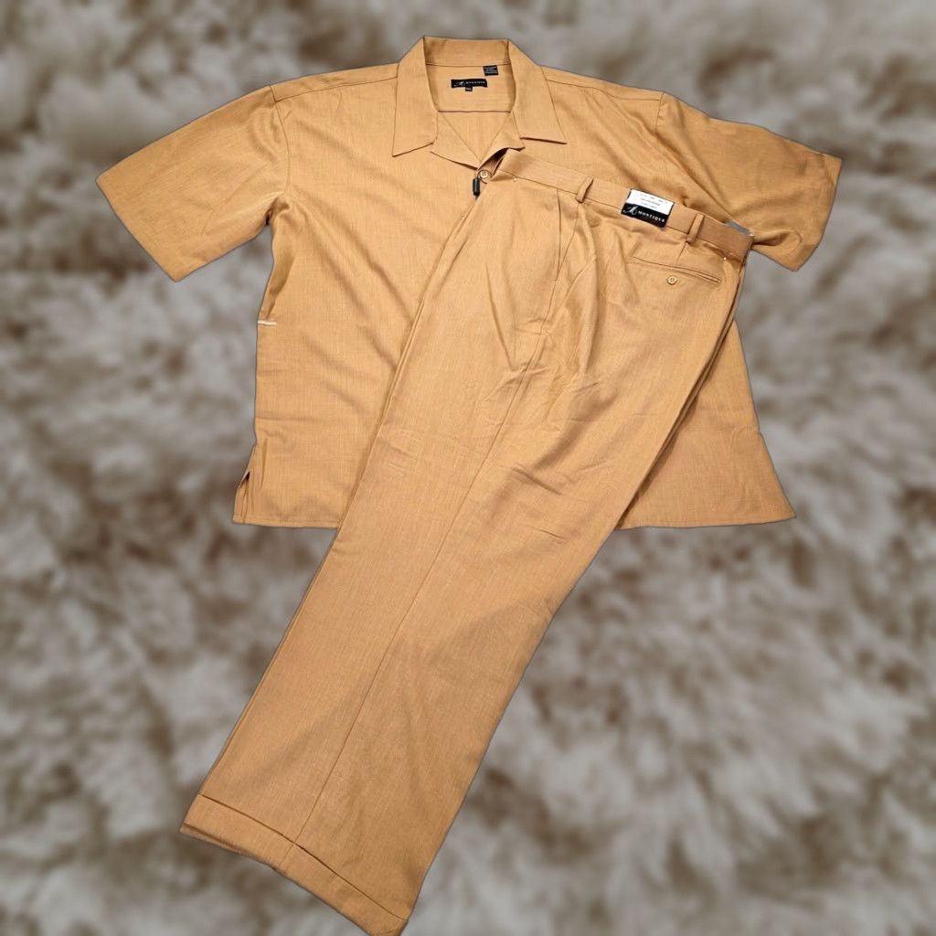 Montique Mens 2 Piece Walking Leisure Suit Shirt 4XL Pants 50 Brown NWT 696X3 ZZ NEW