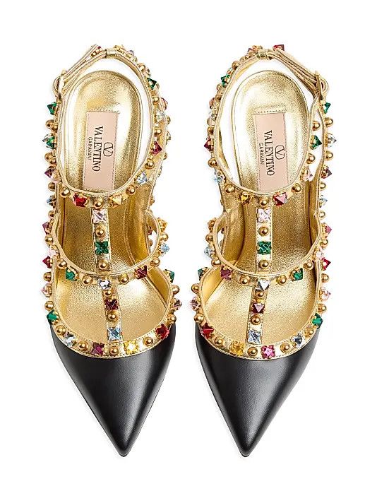 Valentino os11x0126 Rockstud Calfskin Pumps 100mm Crystals Multicolor Size US 9 / IT 39 - 3 Thumbnail