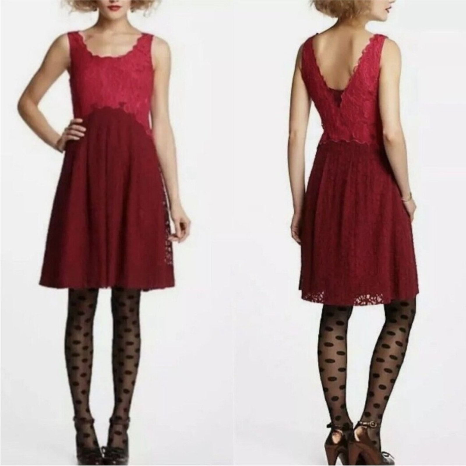 Anthropologie Anthropologie Moulinette Soeurs Carmindy Dress Burgundy Size M / US 6-8 / IT 42-44 - 1 Thumbnail