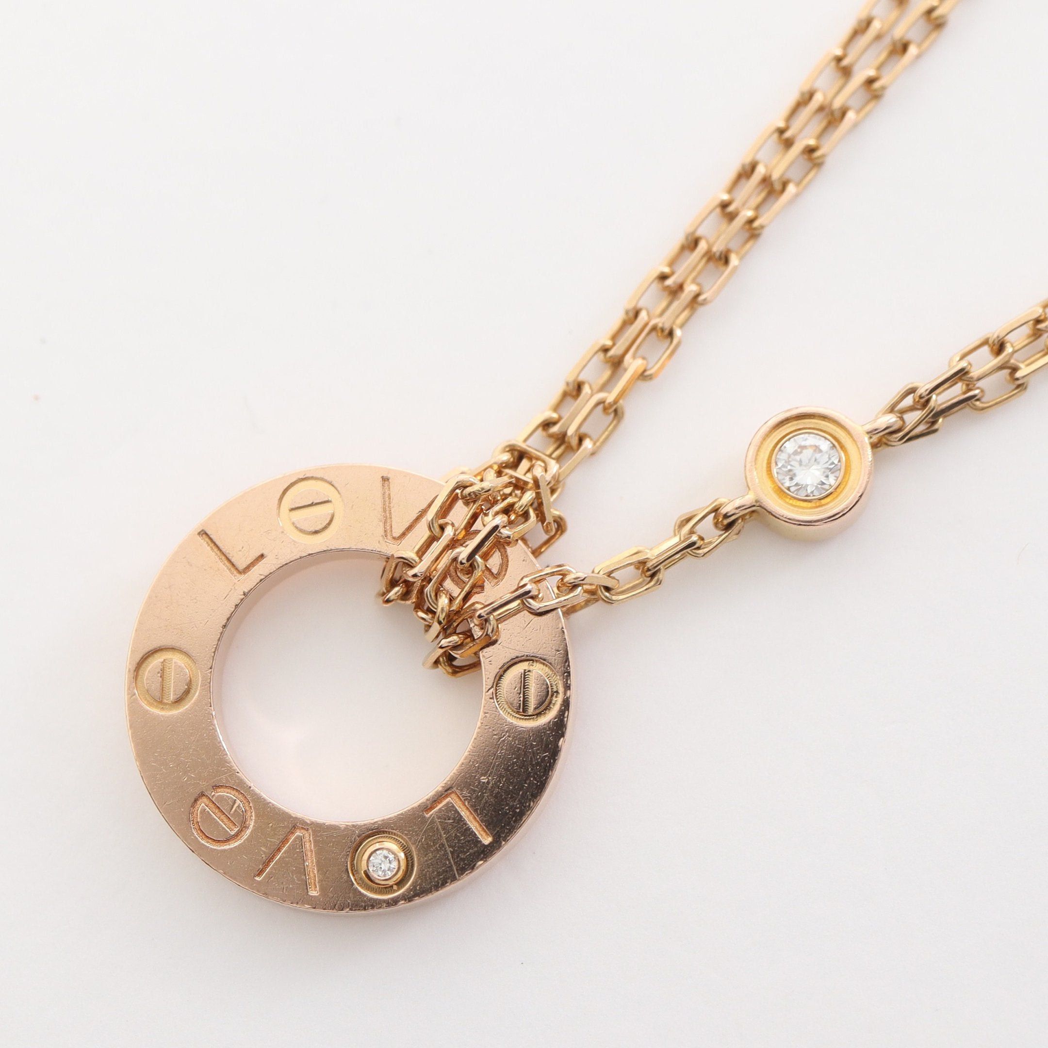 image of Cartier Love Circle Necklace K18Pg Diamond Pink Gold 2P Diamond, Women's
