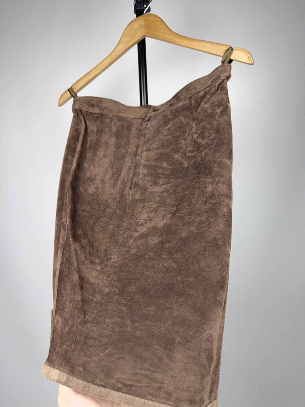 Genuine Leather Avant Garde 90s Y2K Retro Vintage Brown Leather Midi Skirt Size 29" - 7 Thumbnail