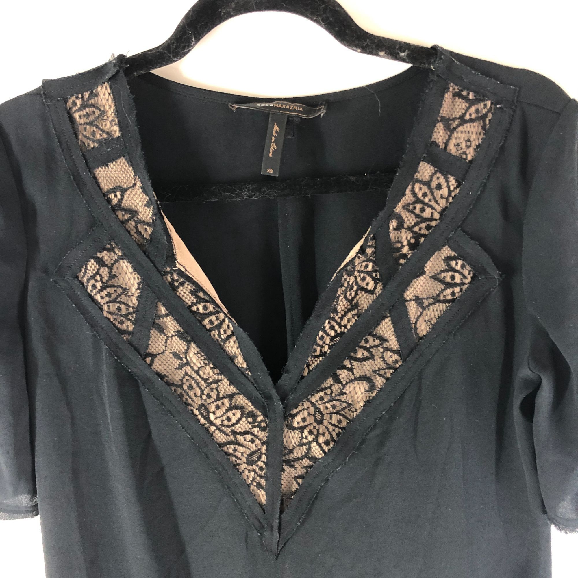 Bcbgmaxazria BCBGMaxAzria Shift Dress V Neck Lace Detail Short Sleeve Poc Size XS / US 0-2 / IT 36-38 - 2 Thumbnail