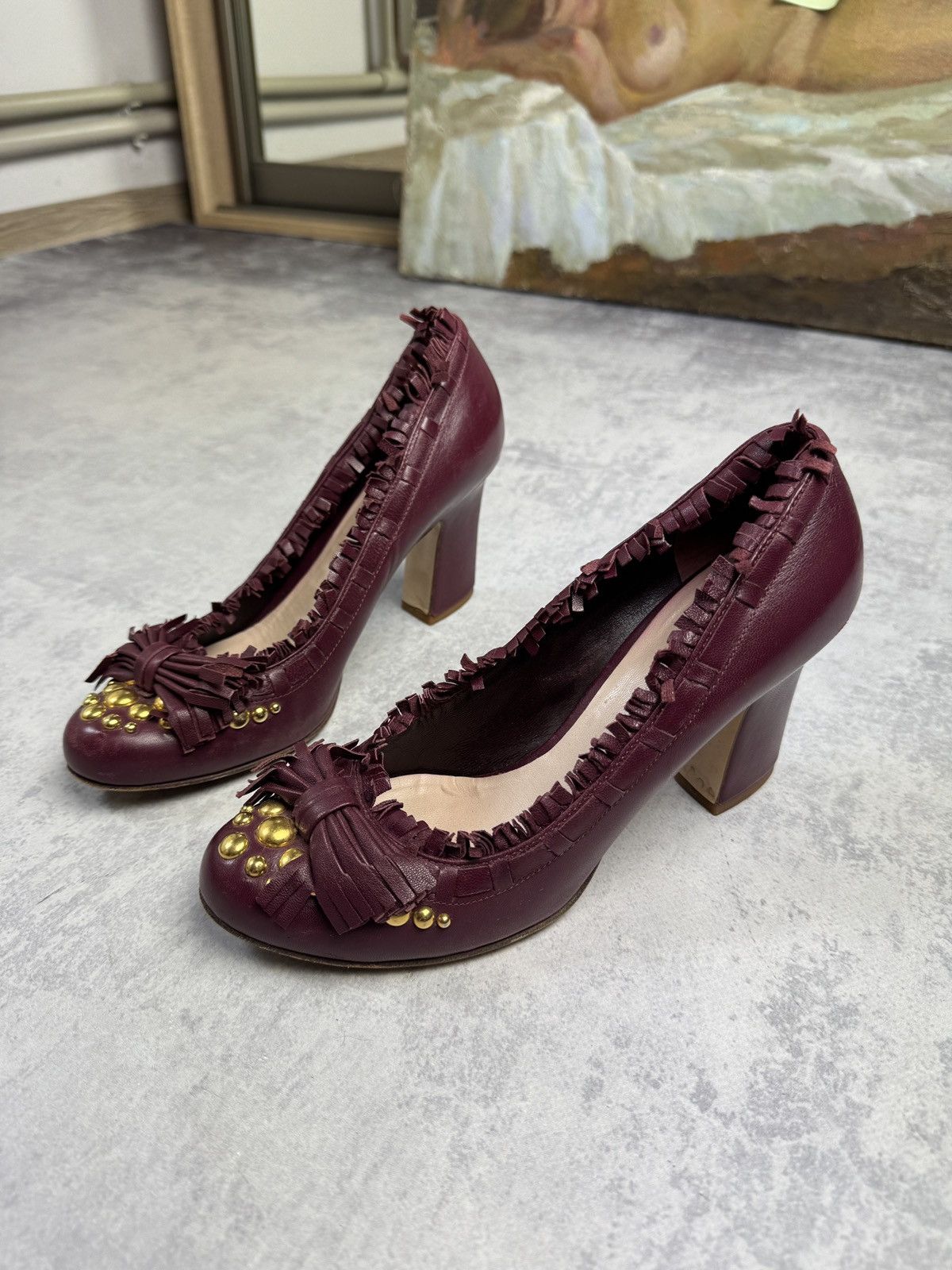 00S Miu Miu Prada Lace Up Leather Luxury Y2K Heel Shoes Botie, Women's (Size 7.5)