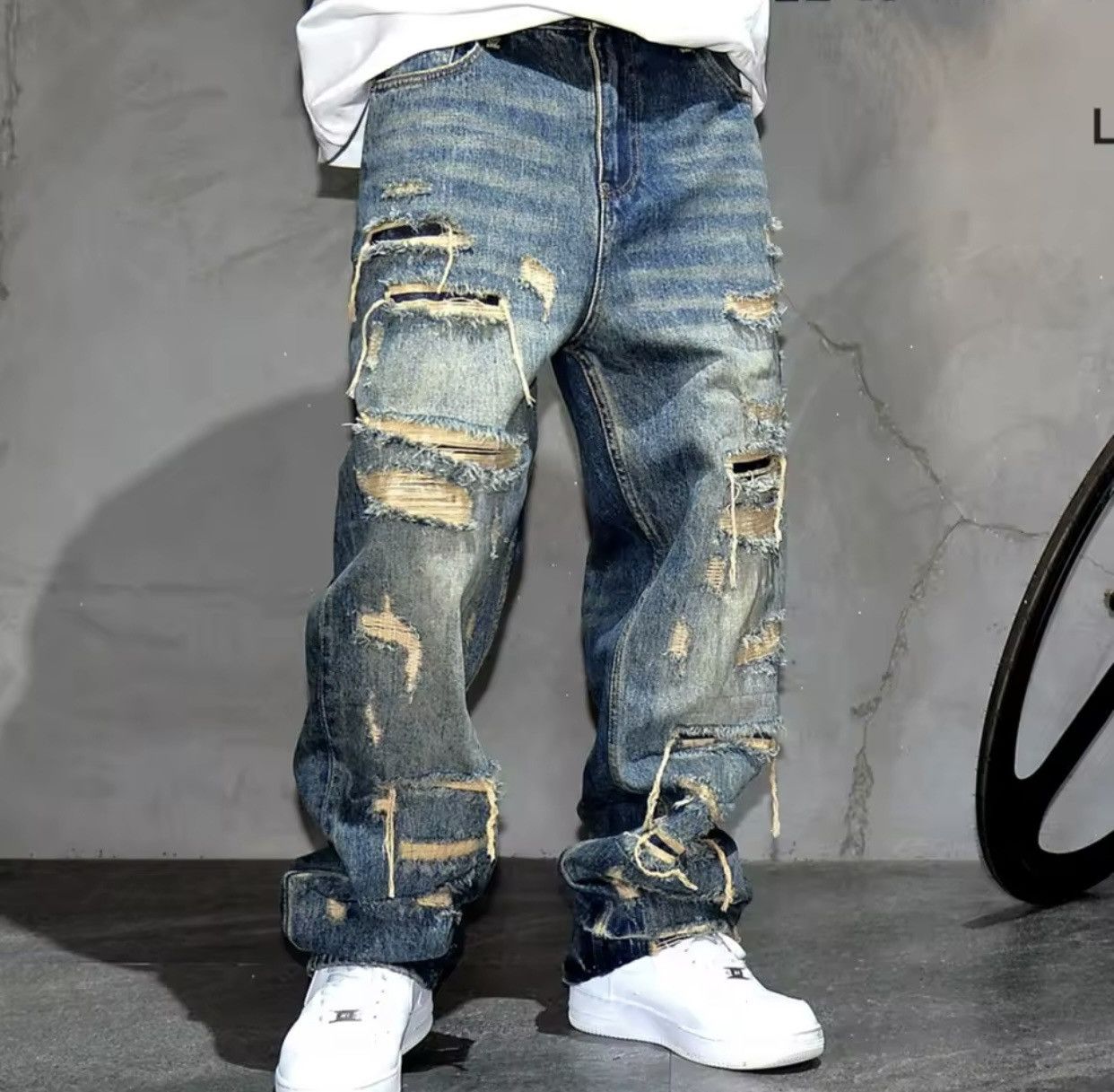 Denime × Japanese Brand × Jean American Streetwear Hand Sewn Patch Ripped Jeans Size US 32 / EU 48 - 4 Thumbnail