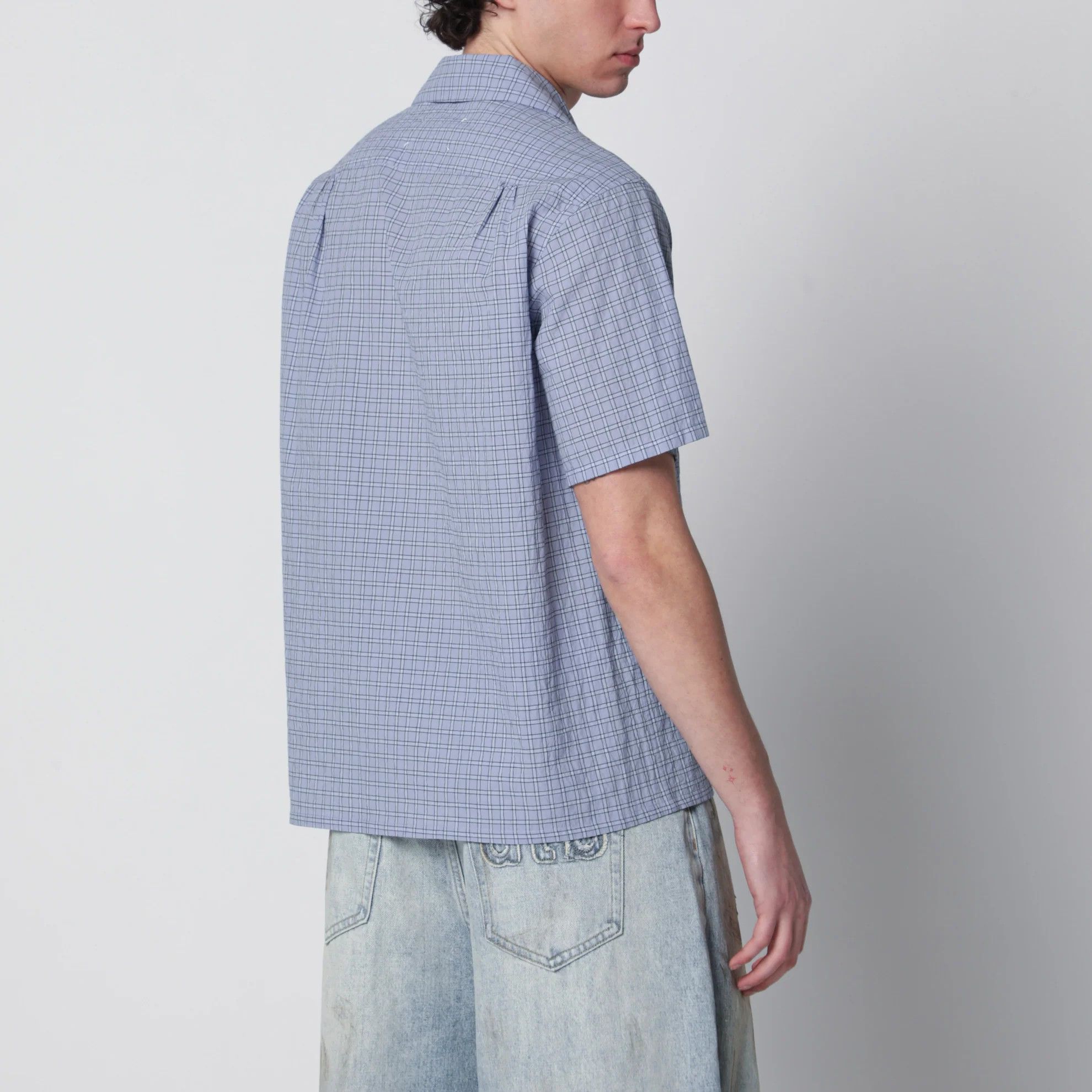 Maison Margiela o1d2blof0526 Check Bowling Button Shirt in Light Blue Size US M / EU 48-50 / 2 - 3 Thumbnail