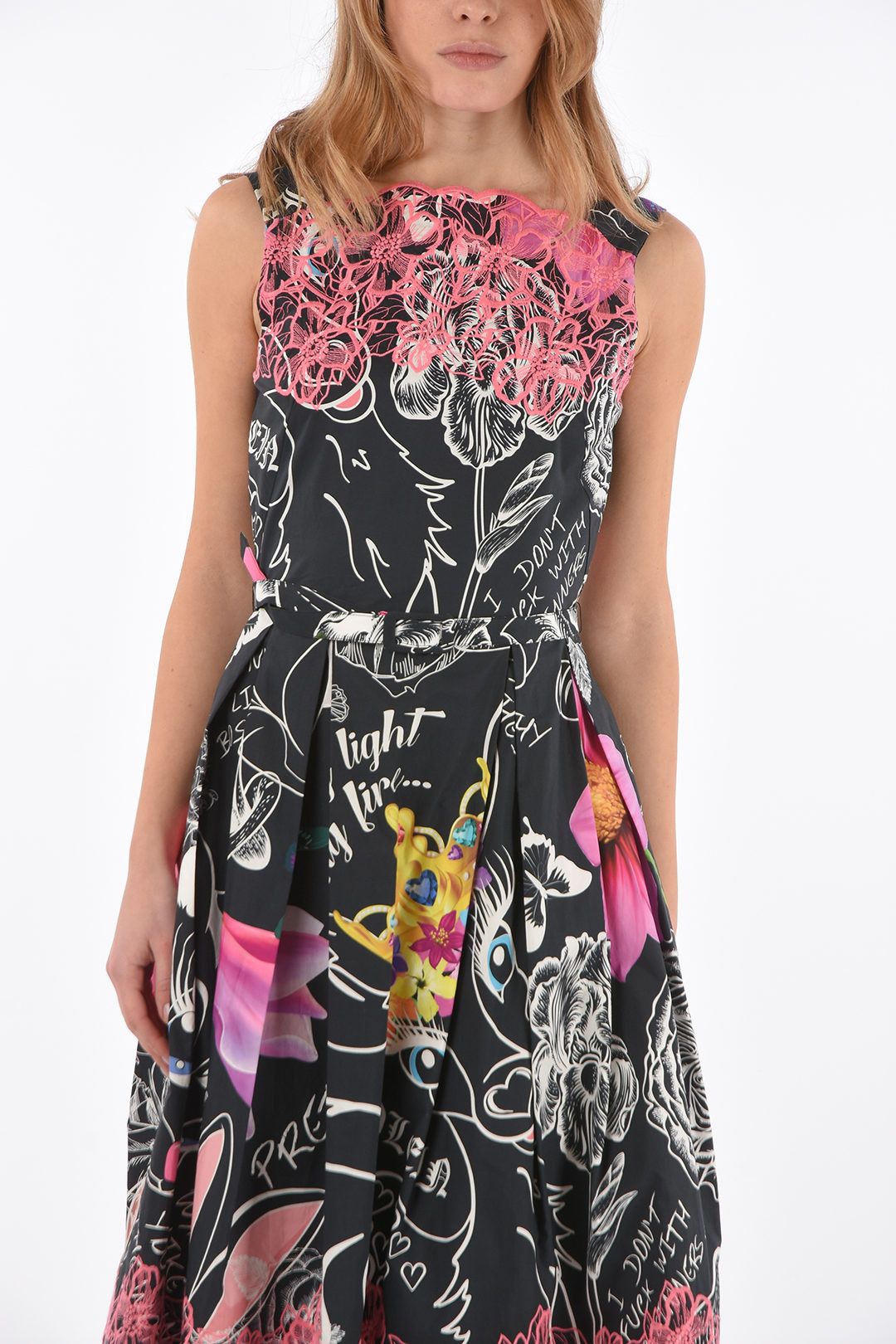 Philipp Plein og1mm0824 Printed Pleated Dress With Belt in Multicolor Size S / US 4 / IT 40 - 4 Thumbnail
